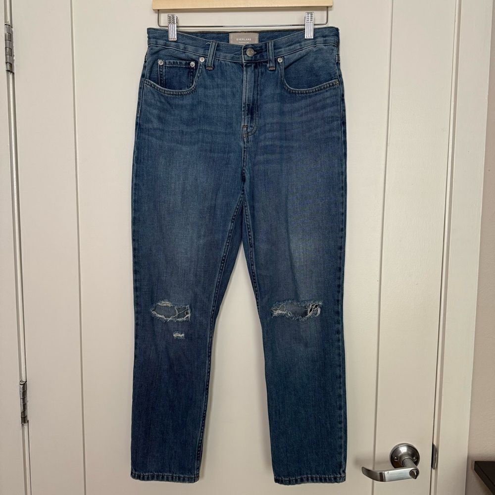 Everlane The Summer Cropped Jeans Womens Sz 28 Regular Blue Distressed Denim
